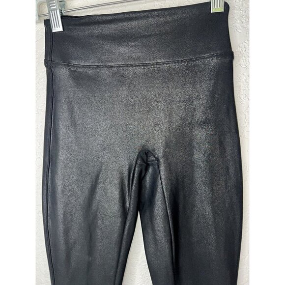 SPANX Women's Black Faux Leather Leggings Size XS Seamless Front Y - Picture 4 of 7